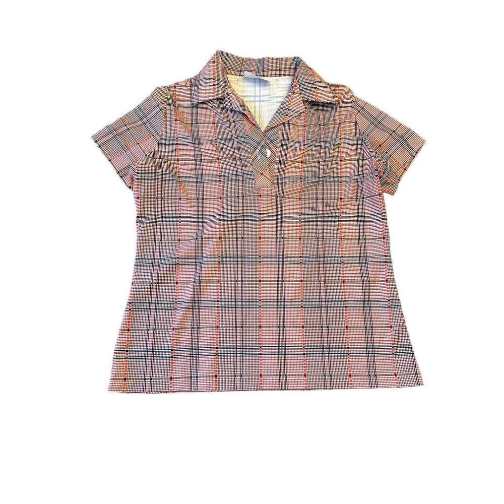 Smartique Vintage 1970s Red Plaid Green‎ Blue Short Sleeve Pop Over Size Large